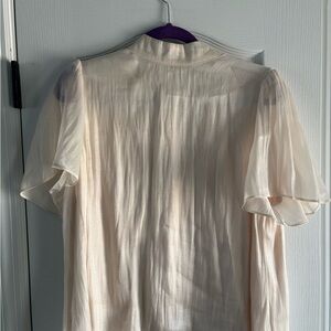 LC Lauren Conrad Sheer Pale Blush Flutter Sleeve Blouse